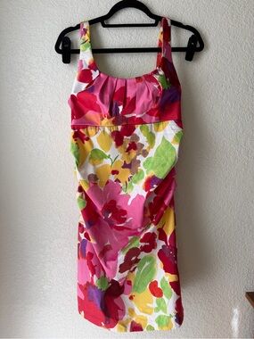 S.L. Fashions Floral Ruched Midi Dress Size 12P Multicolor Cotton Blend